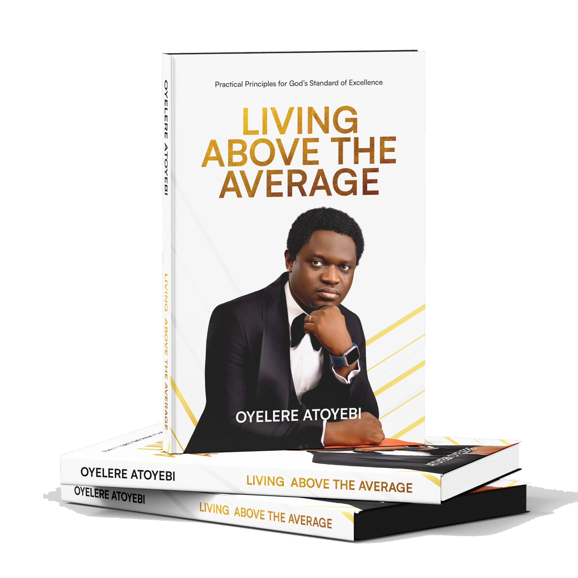 3D mockup of the hardcover book Living Above the Average by Oyelere Atoyebi
